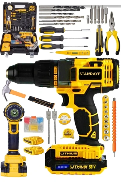 stanrayf Alman Coper 58 V 10 Ah Full Çelik Şanzıman Çift Akülü Darbeli Li-on Şarjlı Matkap + 100 Prc Usta Set ürün görseli 1