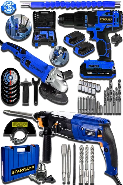 stanrayf Alman 3 lü Set 298 V Şarjlı Matkap 9200 w Kırıcı Delici Hilti 7200 W Taşlama Sprel Makinesi ürün görseli 1