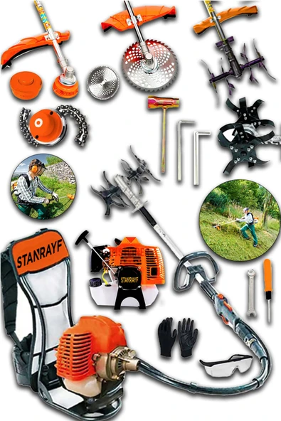STANRAFY Alman 16 Hp Çelik Şanzıman Benzinli Sırt Tipi Tırpan + Çapalama Ot Çalı Çim Biçme Toprak Eşeleme ürün görseli 1