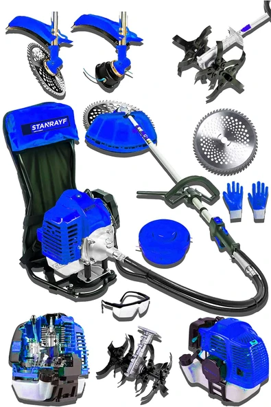 stanrayf Alman 16 Hp Çelik Piston Turbo Soğutuculu Arazi Tipi Benzinli Sırt Tırpan Ot Çalı Çim Biçme + Çapa ürün görseli 1