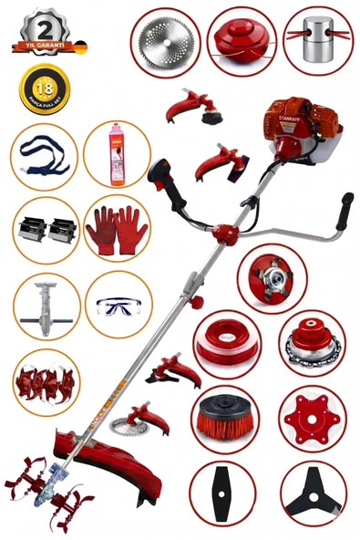 stanrayf Alman Çelik Piston 18 Parça Ful Setli Benzinli Motorlu Yan Tipi Tırpan + Çapalama + Toprak Eşeleme ürün görseli 1