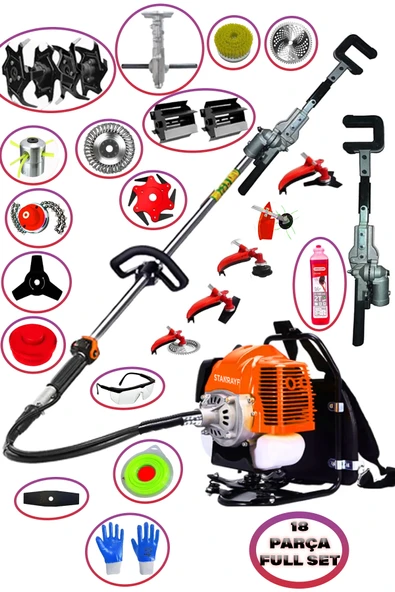 stanrayf Alman 20 HP X-Stil 753 Seri Sırt Tipi Benzinli Tırpan Makinesi 18 Parça Akrobat Çapa Toprak Eşelem Zeytin Meyve Ceviz Hasat ürün görseli 1