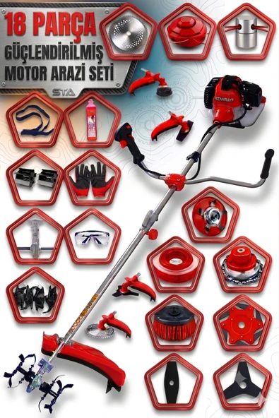 Hilta Power Alman AG775 20HP Çelik Piston 18 Parça Yan Tip Benzinli Tırpan Ot Çalı Çim Biçme + Toprak Çapalama Eşme Makinesi Tırpan ürün görseli 1