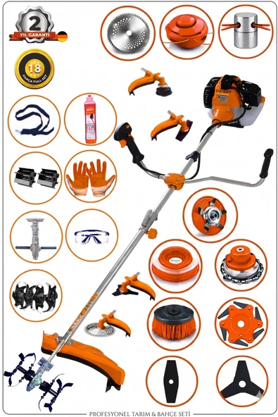 stanrayf Alman 20Hpx ARG900 18 Parça Yan Tipi Benzinli Motorlu Ot Çalı Çim Tırpanı + Toprak Çapalama Toprak Eşeleme ürün görseli 1
