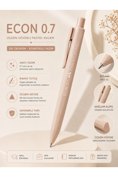 Faber-Castell Econ 0.7 Pastel Uçlu Kalem Silgili | Üçgen Gövde, Silgili, Ergonomik Tutuş, Okul Ofis ve Günlük Kullanım ürün görseli 1