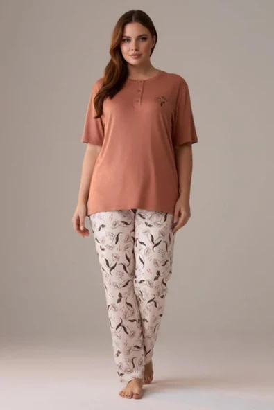 Gd Goldoremi Premium Kadın Büyük Beden Kısa Kollu Likralı Rahat Regular Pijama Takım ürün görseli 1