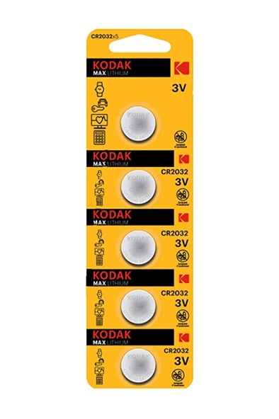 Kodak CR2032 3V Lityum Düğme Pil 5'li Paket  DL2032 ECR2032 BR2032 Saat, Tartı ve Araç Kumanda Pili ürün görseli 1