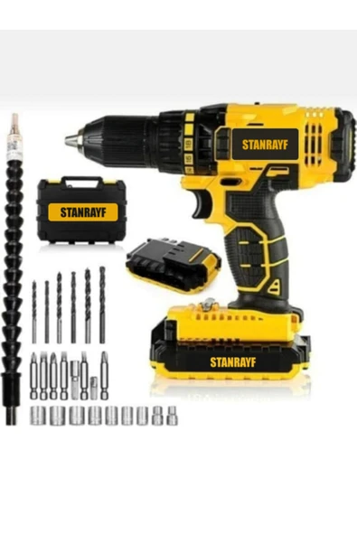 stanrayf 52 W 6ah Germany Lion Otomatik Çelik Şanzman Çift Aklü Darbeli Şarjlı Matkap+27 Pcs Uç Set ürün görseli 1
