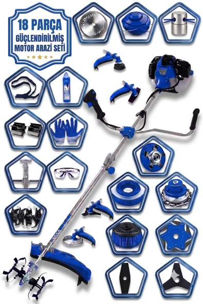 Hilta Power Alman Çelik Piston 20HP Güçlendirilmiş Motor 18 Parça Setli Yan Tırpan Çim Biçme + Toprak Çapalama Ve Toprak Eşme Makinesi ürün görseli 1