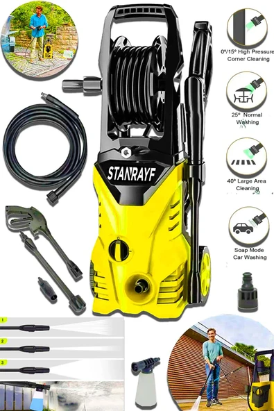 stanrayf Alman E-Tech 3000 W 200 Bar Max Bakır Sargı Yüksek Basınçlı Bahçe Oto Havuz Araç Yıkama Makinesi ürün görseli 1