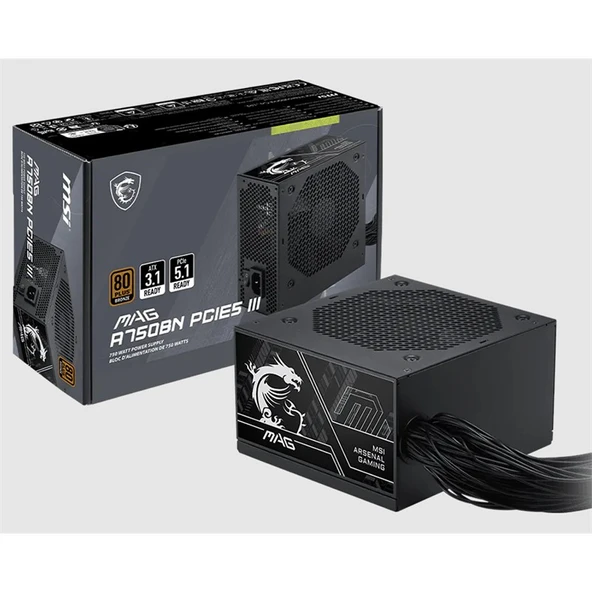 MSI MAG A750BN PCIE5 III 750W 80+ BRONZE ATX 3.1 PCIE 5.1 POWER SUPPLY ürün görseli 1