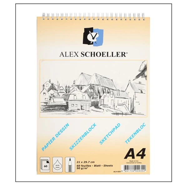 Alex Schoeller Eskiz Blok Spiralli Dikey 60 YP 90 GR A4 ALX-820 ürün görseli 1