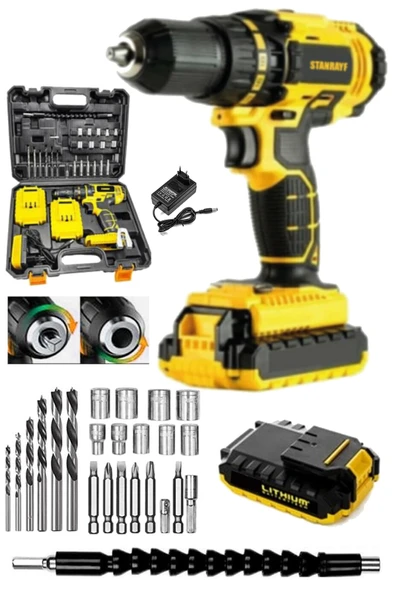 stanrayf Alman Darbeli Coper 98 V 12 Ah Çift Çelik Şanzıman Bakır Sargılı Şarjlı Vidalama Matkap 27 Prç Set ürün görseli 1