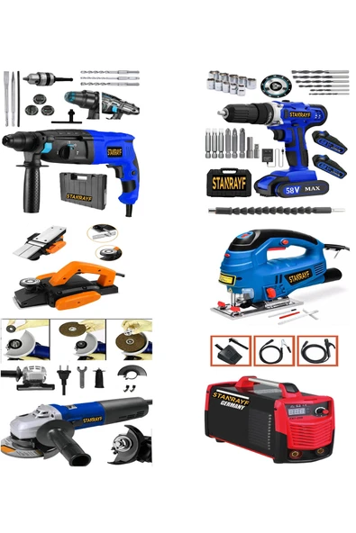 stanrayf Alman 6 Lı Set Invertör Kaynak Kırıcı Delici Şarjlı Matkap Dekupaj Planya Spiral Ultra Prof Set ürün görseli 1