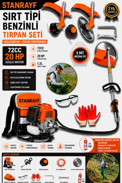 STANRAFY Alman AMG SERİ 20Hp Sırt Tipi Benzinli Motorlu Ot Çalı Çim Biçme Tırpan Makinesi Tırpanı Canavar Başlık Yağ Gözlük Eldiven ürün görseli 1