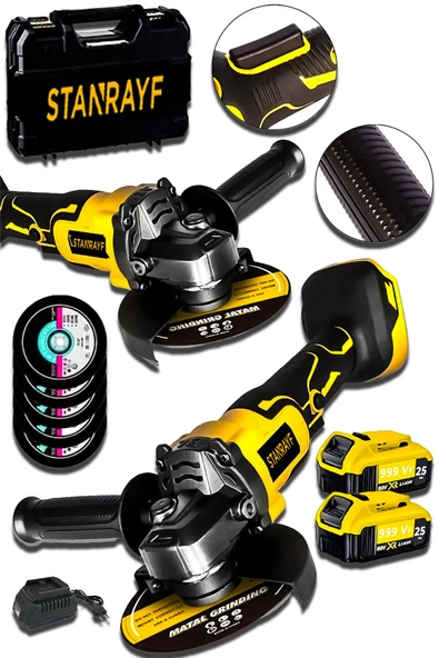 stanrayf Alman E-TECH 999 Vf 25Ah Çift Akülü Şarjlı Taşlama Spiral Metal Demir Kesme Makinesi + 5 Taş Hediye ürün görseli 1