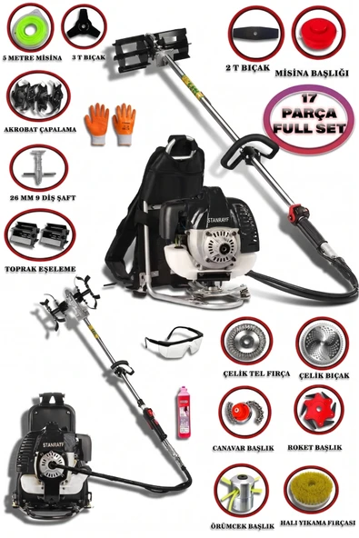 stanrayf Alman Çelik Piston Turbo Soğutuculu 17 Parça Toprak Eşeleme Toprak Çapalamalı Sırt Tipi Benzinli Tırpan Ot Çalı Çim Biçme Makinası Tırpan ürün görseli 1