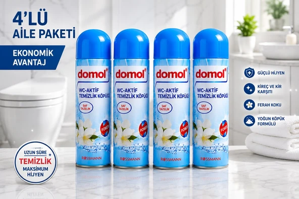 Domol Tuvalet Temizleyici Köpük 4'lü Avantaj Paketi 500 ml x4  Ekonomik Aile Paketi ürün görseli 1