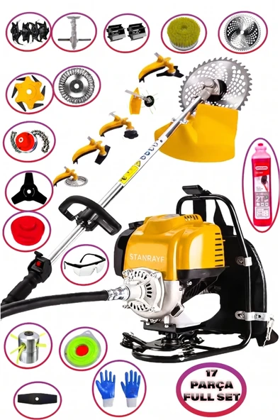 stanrayf Alman 20 HP 17 Parça Benzinli Sırt Tipi Tırpan Ot Çalı Çim Biçme Akrobat Çapalama Toprak Eşeleme Makinası ürün görseli 1
