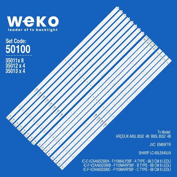 Wkset-5100 35011X8 35012X4 35013X4 Ic-E-Vzaa65d 16 Adet Led Bar (Tvnizi açıp içindeki led barla birebir aynısı olduğunu görmeden almayınız. Sonrasında iade ALMAMAKTAYIZ.) ürün görseli 1