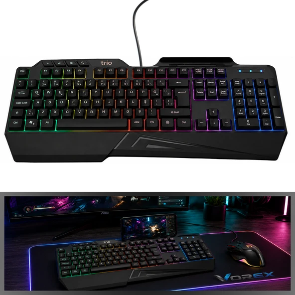 Trio GKX-99 RGB Oyuncu Klavyesi USB Türkçe Q Telefon Standlı Kablolu Gaming Klavye ürün görseli 1