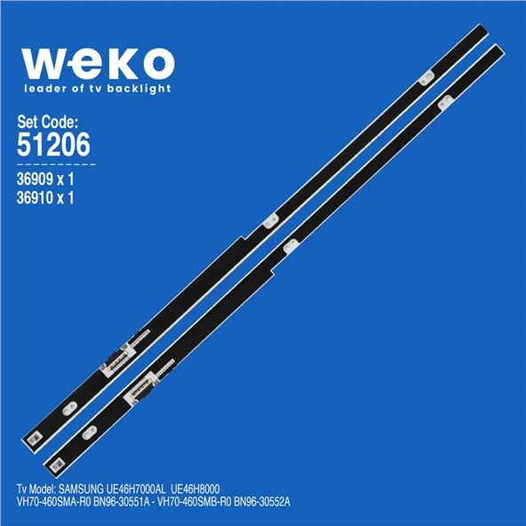 Wkset-6206 36909X1 36910X1 Vh70-460Sma/B 2 Adet Led Bar (70Led) (Tvnizi açıp içindeki led barla birebir aynısı olduğunu görmeden almayınız. Sonrasında iade ALMAMAKTAYIZ.) ürün görseli 1