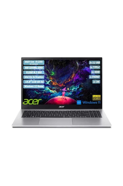 ACER Aspire 3 I5-1235u 8 Gb 512 Gb Ssd 15,6" Fhd Ips W11 Gümüş Nx.k6tey.002 ürün görseli 1