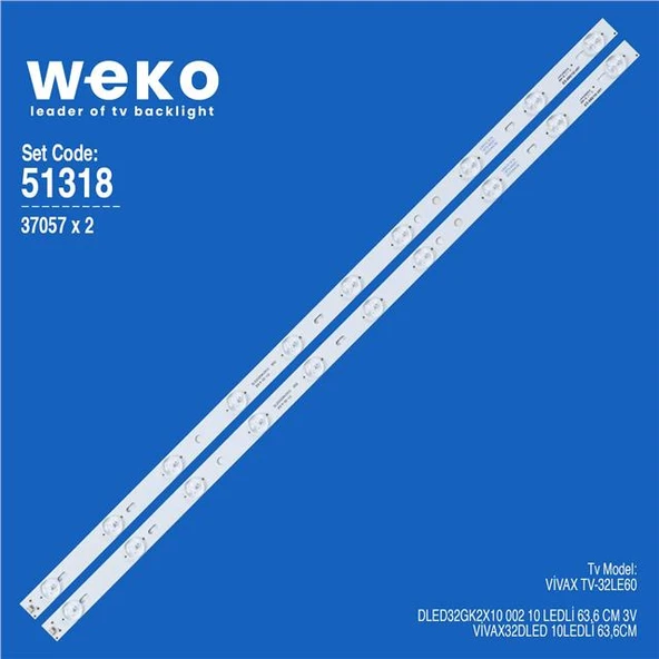 Wkset-6318 37057X2 Dled32gk2x10 002  2 Adet Led Bar (Tvnizi açıp içindeki led barla birebir aynısı olduğunu görmeden almayınız. Sonrasında iade ALMAMAKTAYIZ.) ürün görseli 1