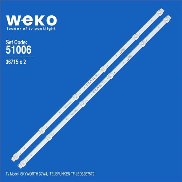 Wkset-6006 36715X2 Dled32bk 2X6 0002 32E66 Jl.D32061330-296As-M 2 Adet Led Bar (6V6led56cm) (Tvnizi açıp içindeki led barla birebir aynısı olduğunu görmeden almayınız. Sonrasında iade ALMAMAKTAYIZ.) ürün görseli 1