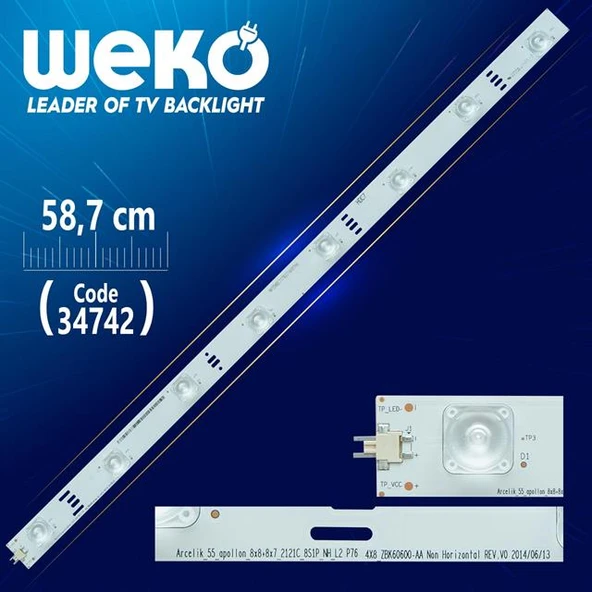 Arcelik_55_Apollon_8X8+8X7_2121C_8S1P_Nh_L2 P76 4X8 Zbk60600-Aa - 58.7 Cm 8 Ledli - (Wk-043) ürün görseli 1