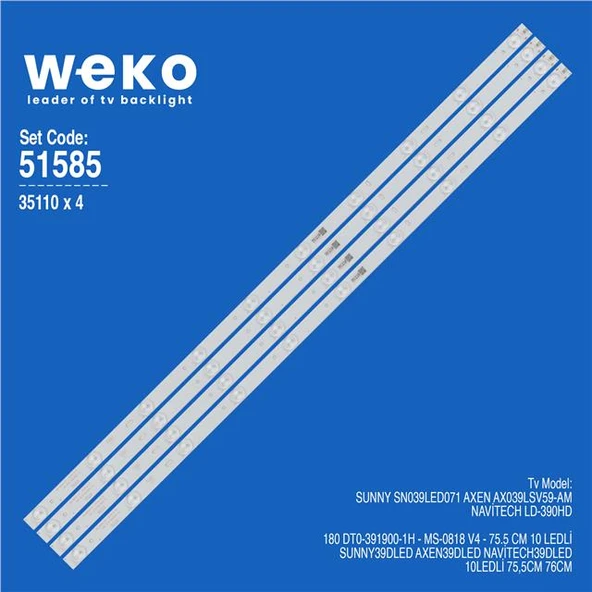 Wkset-6585 35110X4 180 Dt0-391900-1H - Ms-0818 V4  4 Adet Led Bar (Tvnizi açıp içindeki led barla birebir aynısı olduğunu görmeden almayınız. Sonrasında iade ALMAMAKTAYIZ.) ürün görseli 1