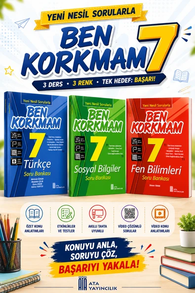 7.Sınıf Ben Korkmam Türkçe-Fen Bilimleri- Sosyal Bilgiler Soru Bankası ürün görseli 1