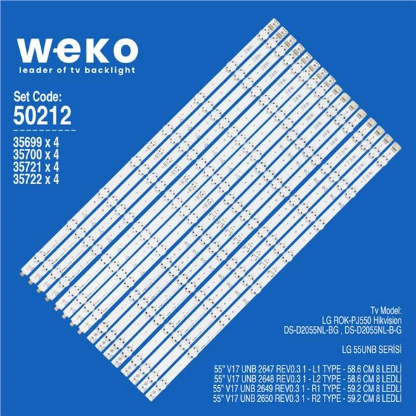 Wkset-5212 35699X4 35700X4 35721X4 35722X4 55 V17 Unb 16 Adet Led Bar (Tvnizi açıp içindeki led barla birebir aynısı olduğunu görmeden almayınız. Sonrasında iade ALMAMAKTAYIZ.) ürün görseli 1