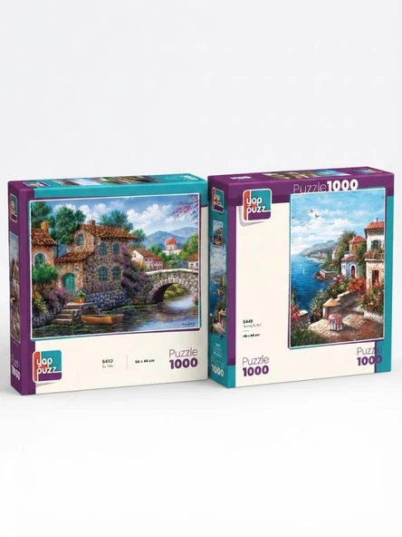 Su Yolu ve Yamaç Evleri İkili Set - 2 x 1000 Parça Manzara İkili Puzzle Seti ürün görseli 1