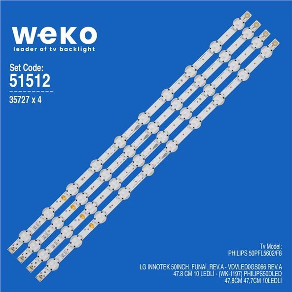 Wkset-6512 35727X4  Lg Innotek 50Inch_Funai_Rev.A 4 Adet Led Bar (Tvnizi açıp içindeki led barla birebir aynısı olduğunu görmeden almayınız. Sonrasında iade ALMAMAKTAYIZ.) ürün görseli 1
