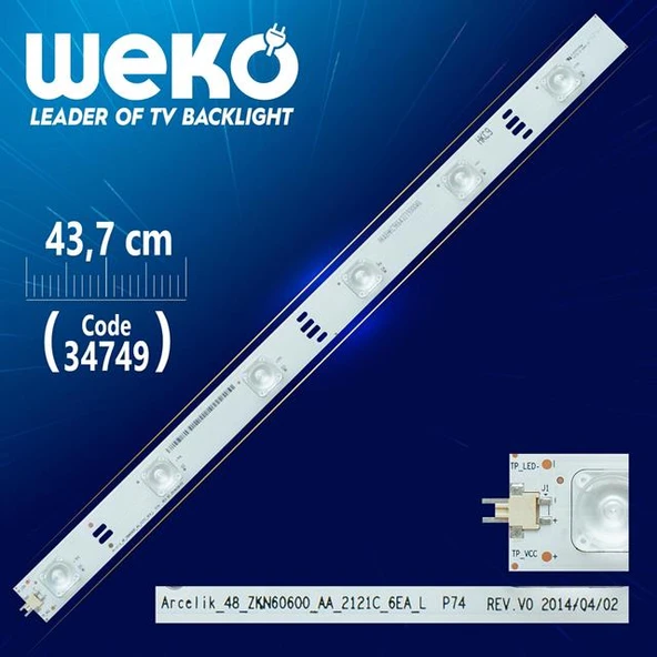 ARCELİK_48 _ ZKN60600 _ AA_2121C_6EA_L P74 REV.V0 - 43.7 Cm 6 Ledli - WK-050 Led Tv Bar ürün görseli 1