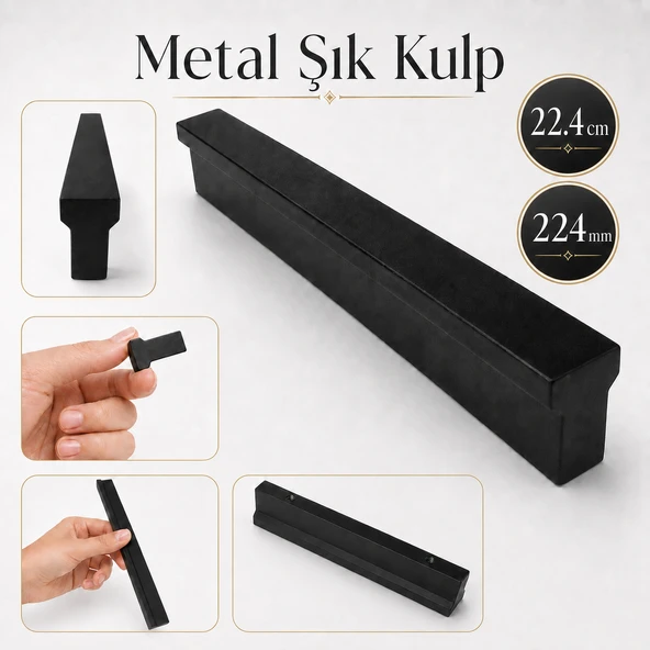 Özen 224 mm 22.4 cm Düz Mat Siyah Metal Mobilya Kulpu Uzun Çekmece Dolap Kapak Mutfak Dolabı Kulbu ürün görseli 1