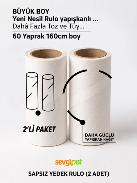 SVGPT Büyük Boy Yeni Nesil Tüy Toplama Rulosu Yedek Başlığı - 60 Yaprak 160 CM (2'li Paket / Sadece Rulo) ürün görseli 1