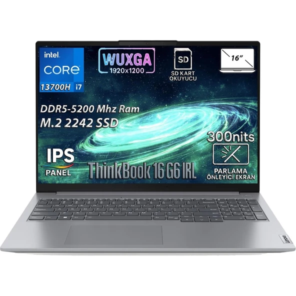 Thinkbook 16 G6 IRL Intel Core I7-13700H 32GB 512GB SSD 16" WUXGA IPS Panel Freedos Taşınabilir Bilgisayar 21KH00V1TRN1 ürün görseli 1