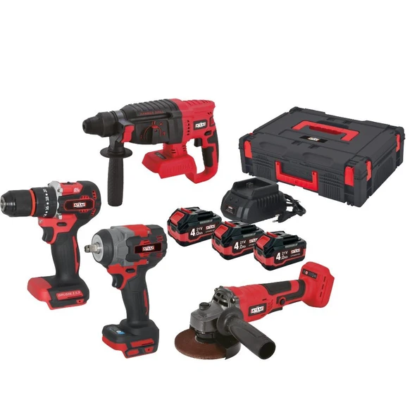 Attlas ATB 21 KS4A - 403C 3x4.0 Ah Üç Akülü Kömürsüz 4'Lü Kombo Set (Matkap + Kırıcı + Somun Sıkma + Taşlama) - A0104176 ürün görseli 1