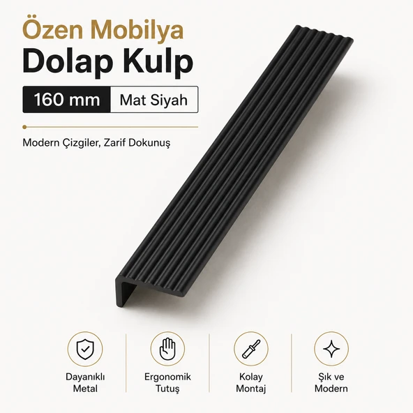 Özen Çizgili Mat Siyah Metal (160 mm - 16 cm) Çekmece Kulbu Mobilya Dolap Dolabı Kulpu Kulpları ürün görseli 1