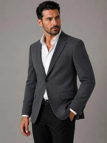 Erkek İtalyan Kesim Lacivert Çizgili Blazer Ceket Klasik ve Modern Şıklık - 7715 ürün görseli 1