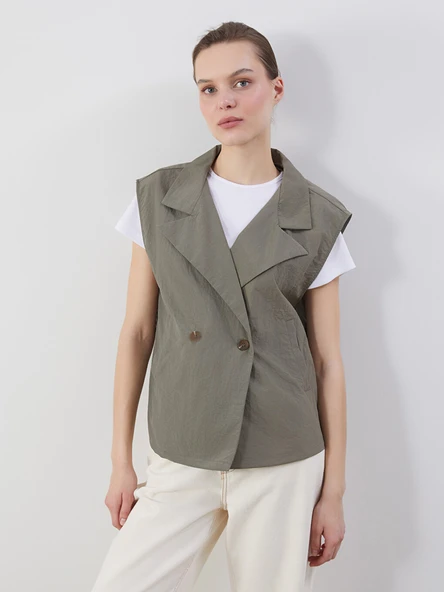 LCWAIKIKI Classic Haki Ceket Yaka Oversize Kadın Yelek ürün görseli 1