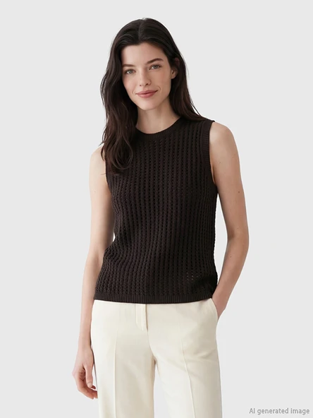LCW Comfort Kahverengi Bisiklet Yaka Ajurlu Kadın Triko Süveter ürün görseli 1