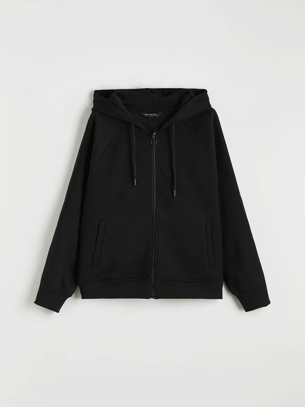 LCW Limitless Siyah Kolları Çıtçıtlı Kadın Oversize Kalın Fermuarlı Sweatshirt ürün görseli 1