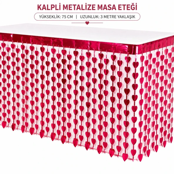 Kalpli Metalize Masa Eteği Kırmızı 75x300 cm ürün görseli 1