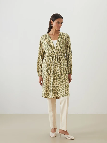 LCW Modest Yeşil Şal Yaka Desenli Oversize Kadın Kimono ürün görseli 1
