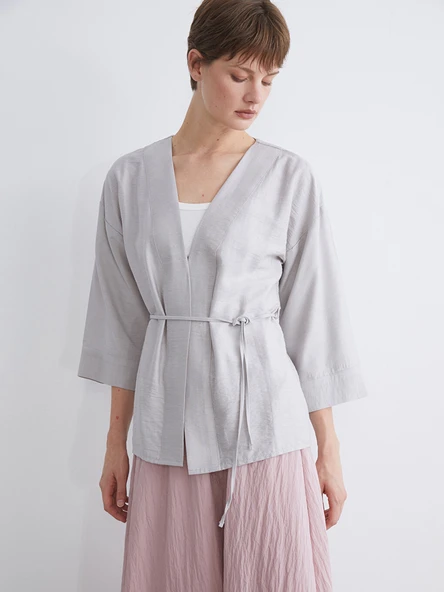 LCWAIKIKI Classic Gri Şal Yaka Modal Karışımlı Kadın Kimono ürün görseli 1