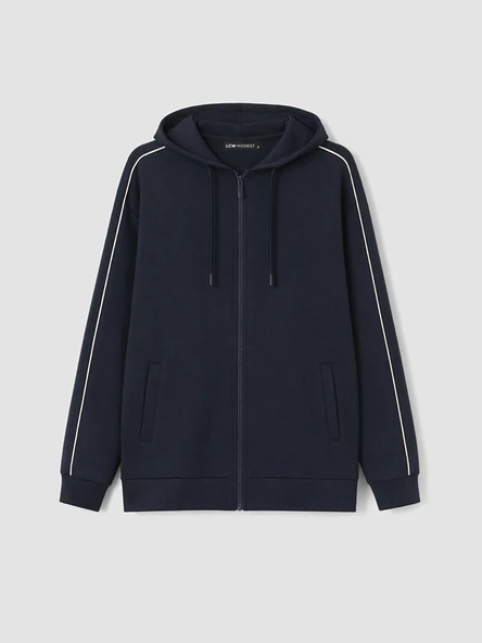 LCW Modest Lacivert Kapüşonlu Oversize Kadın Fermuarlı Sweatshirt ürün görseli 1