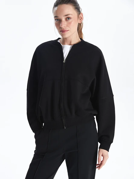 LCWAIKIKI Classic Siyah Kolej Yaka Kadın Fermuarlı Sweatshirt ürün görseli 1